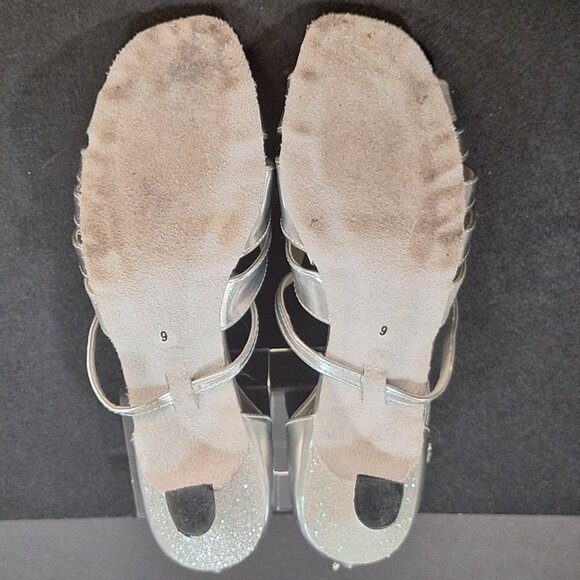 Go Go Dance Silver Glitter Leather Ballroom Dance Heels 2.5” Size 9 Suede Sole - Picture 9 of 15